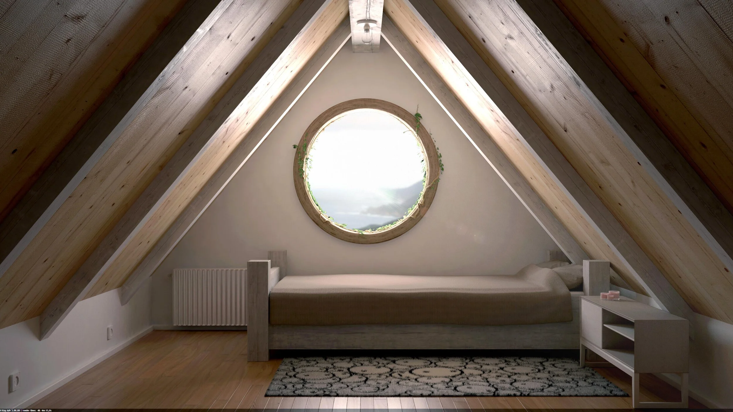 Attic render exploring with optimised normal maps