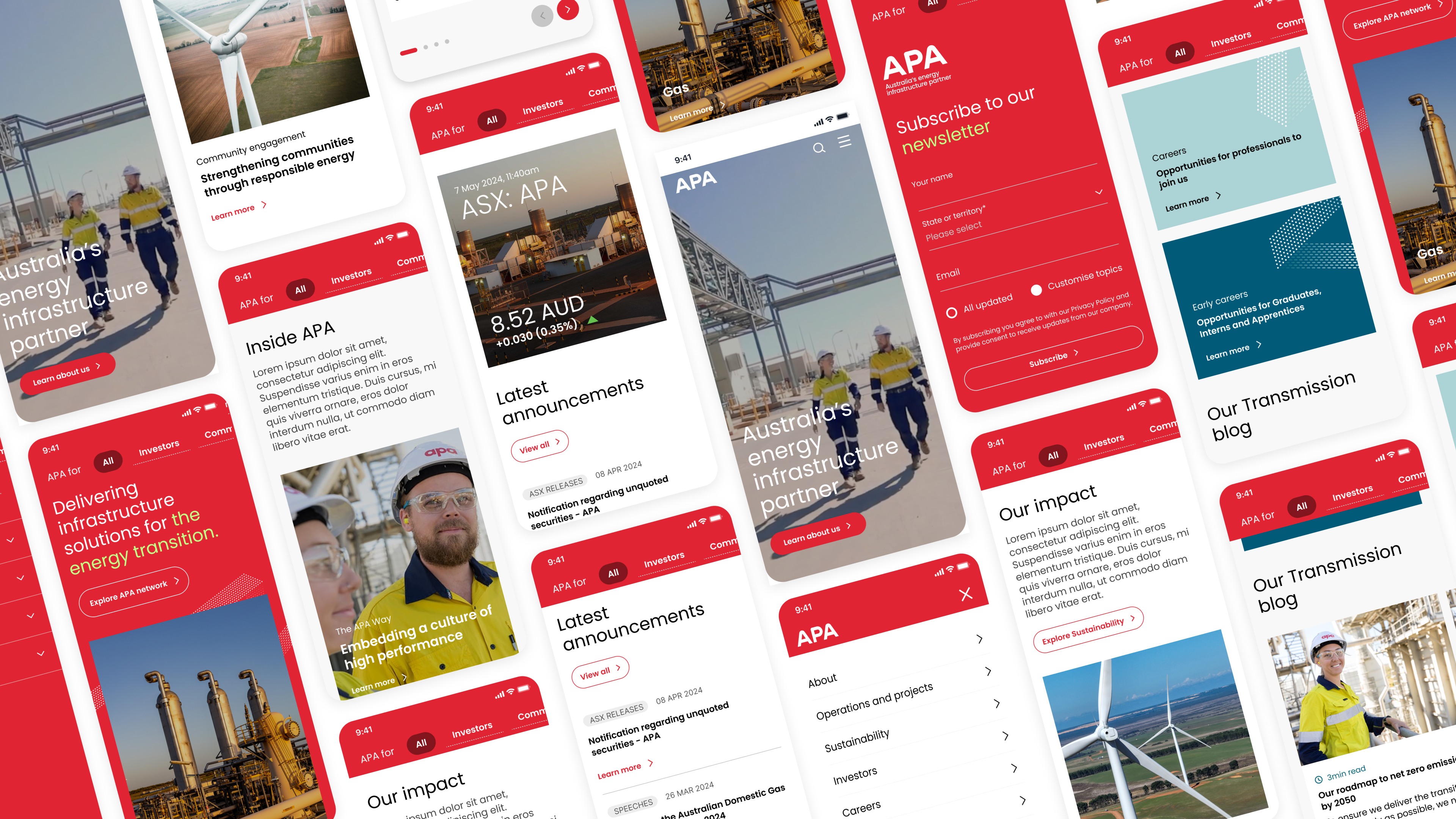 APA Group mobile screens across key stakeholder journeys