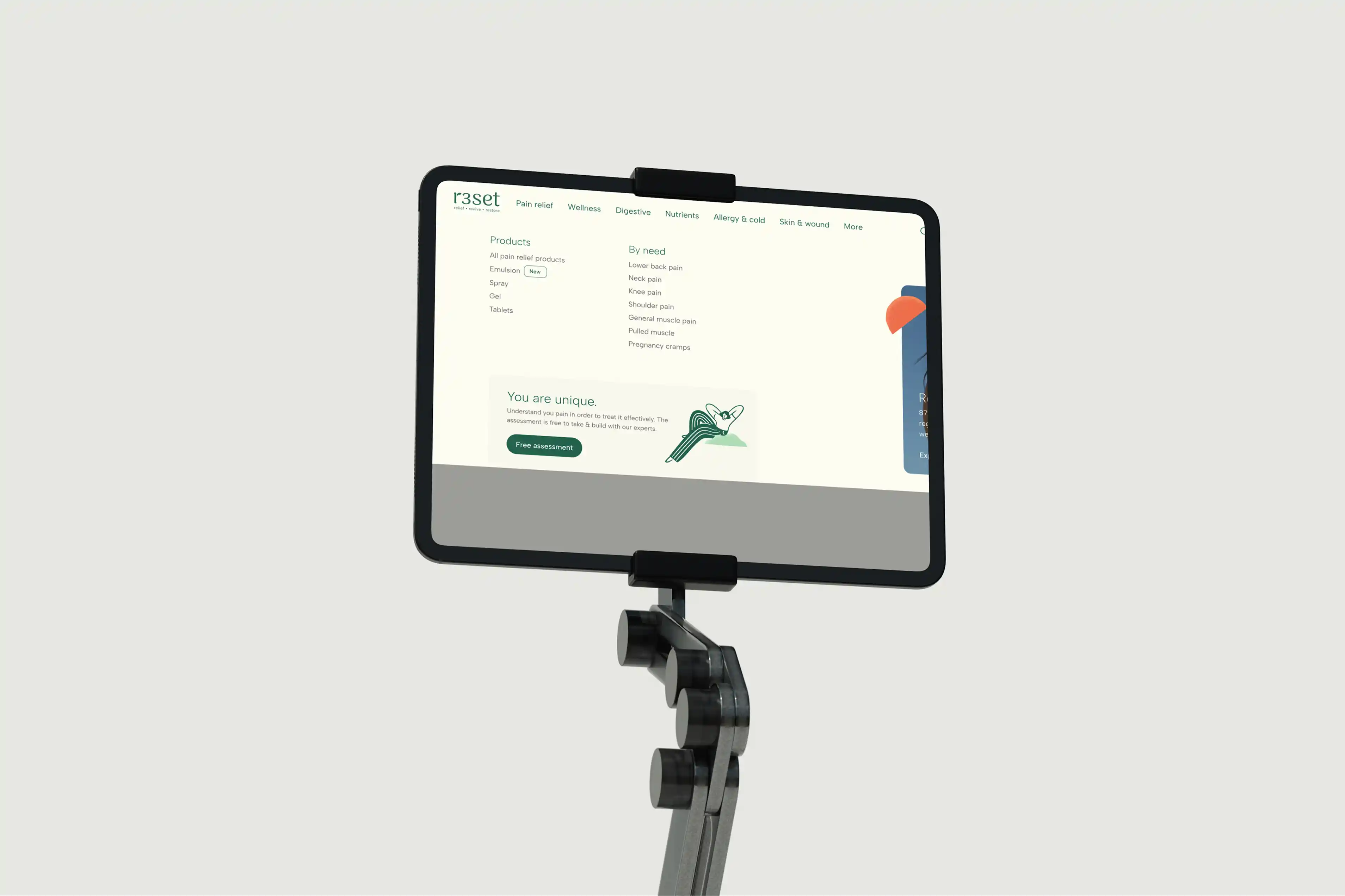 R3set Life navigation and menu — desktop