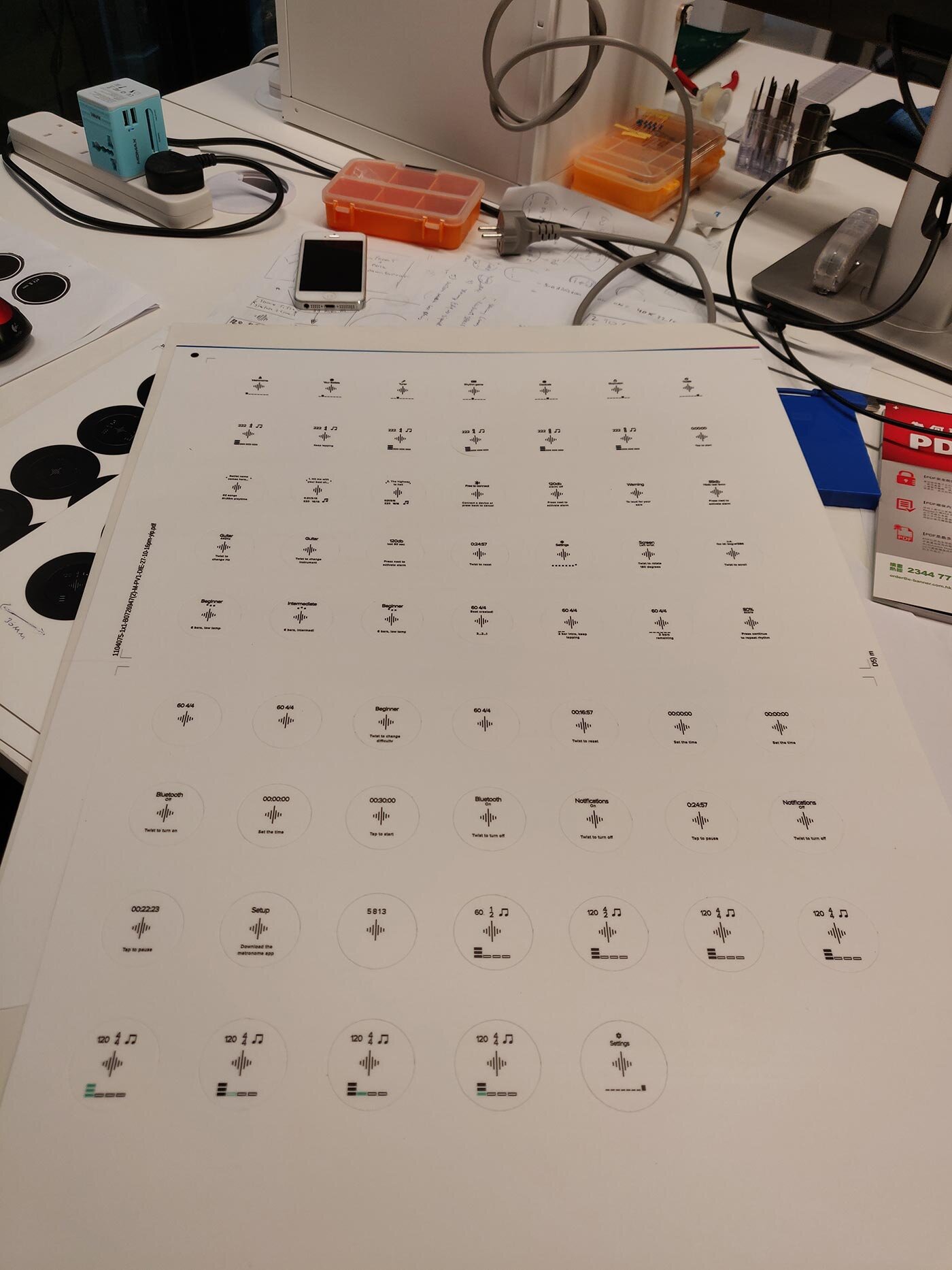 The first iteration of my paper prototype spread out on a desk