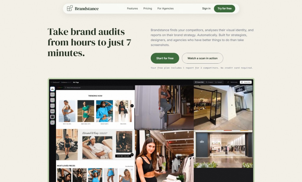 Brandstance dashboard — enter a brand, capture competitors, and review Brand DNA, comparison, and analysis in one workspace.